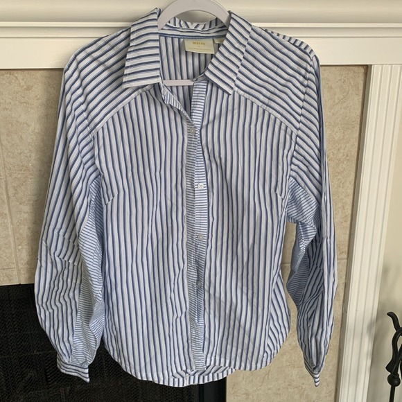 Anthropologie Maeve Stripe Long-Sleeve Cut-Out Shirt Size M $60 - Picture 4 of 7